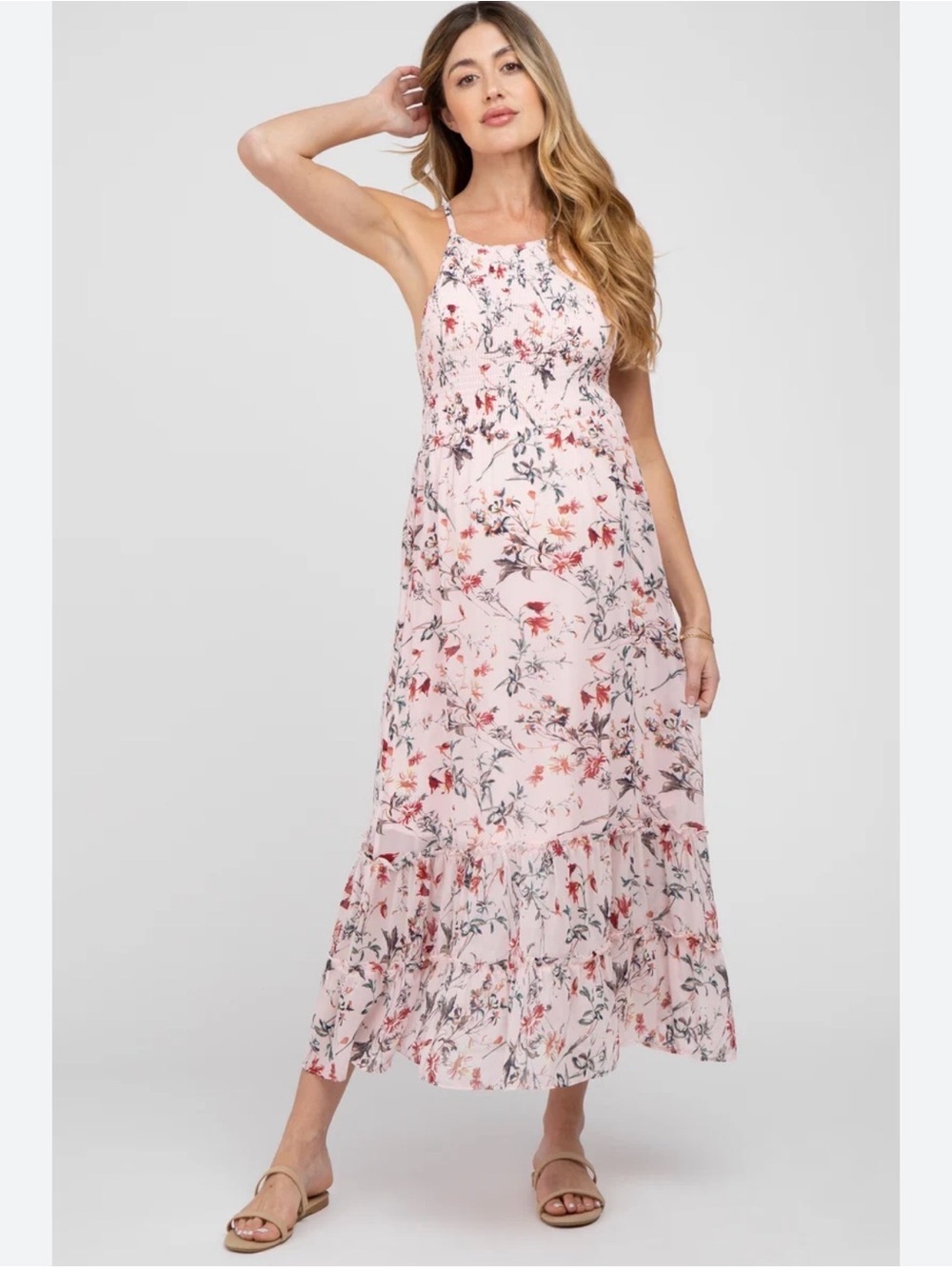 Pink Blush Maternity/post bump friendly chiffon maxi.